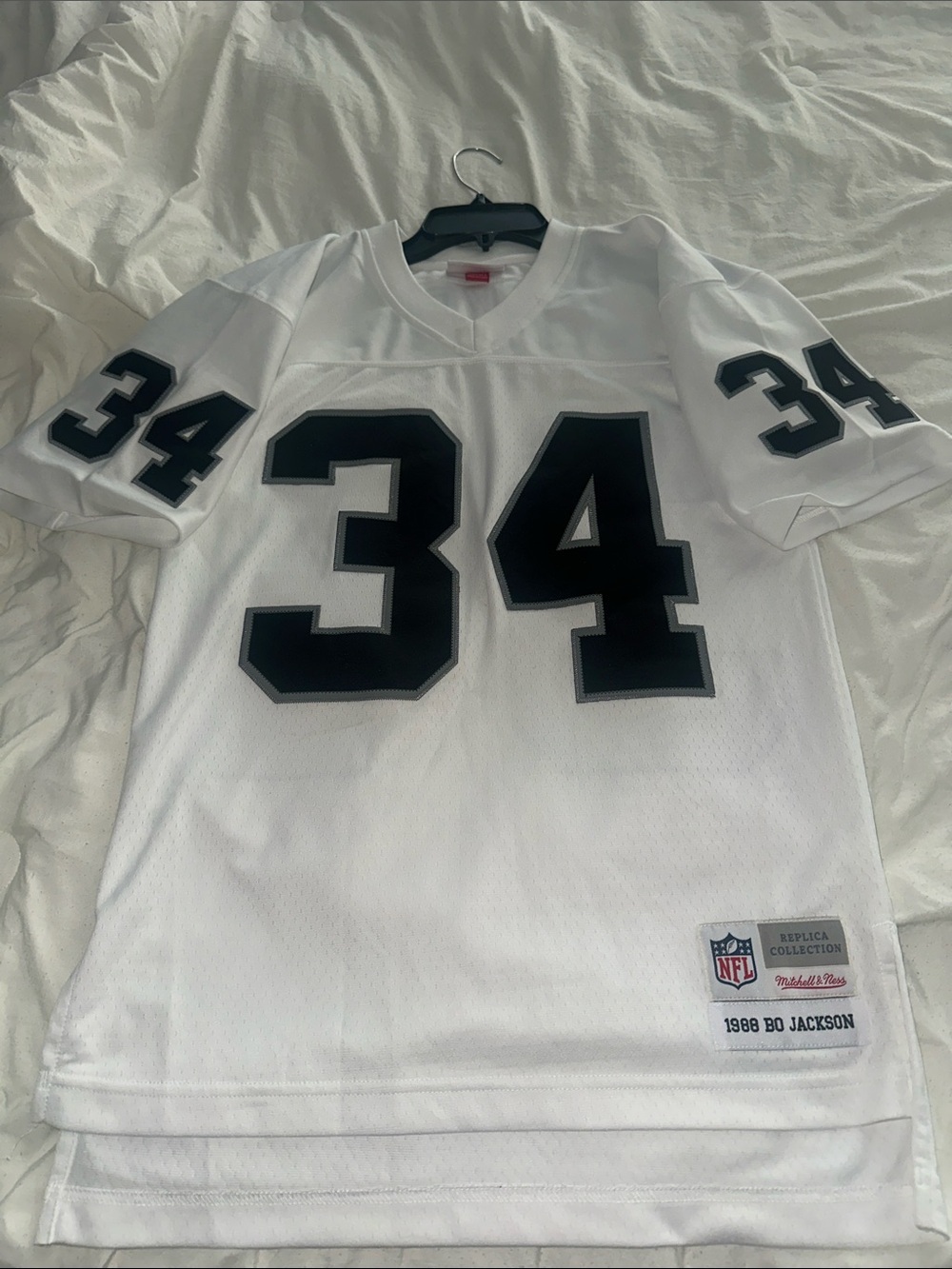 Mitchell & Ness White and Black #34 Football Jersey Bo Jackson